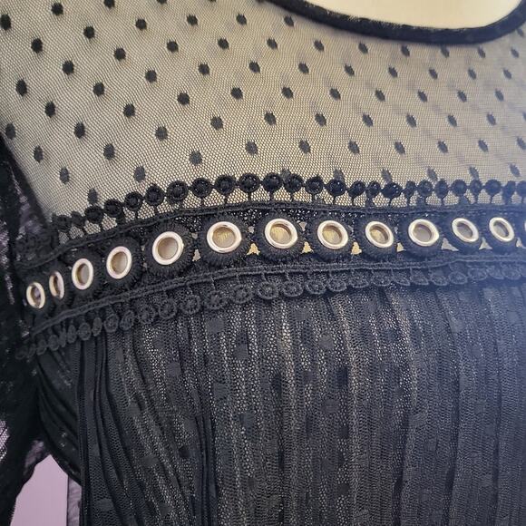 Forever 21 *Flawed* Pleated Sheer Mesh Polka Dot Crochet Lace Grommet Crop Top - Picture 9 of 16